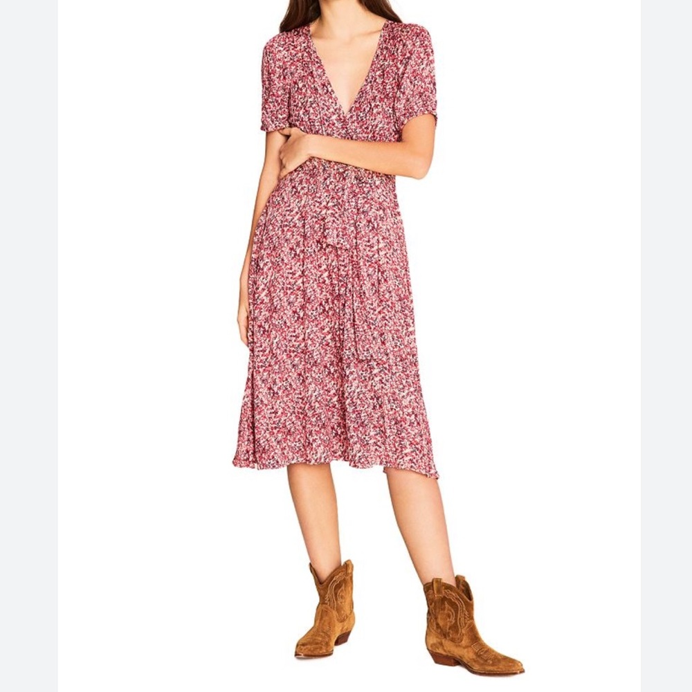 Ba&sh Noemie Crossover Midi Dress Size 4 Women Feminine Fuchsia Viscose V Neck